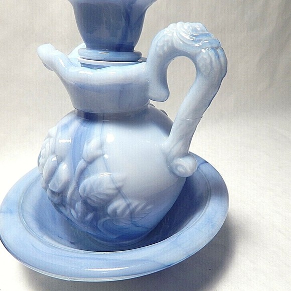 Avon Victoriana Pitcher and Bowl Set Blue Marbleized - Picture 3 of 11